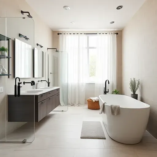 Renovated East Arlington bathroom with modern fixtures, walk-in shower, stylish bathtub, and bright aesthetic.