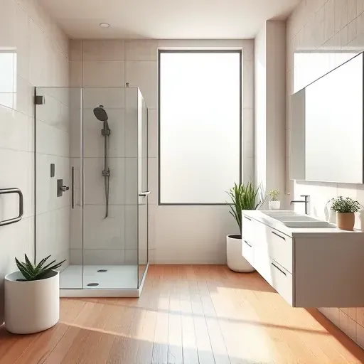 Remodeled Central Mansfield TX bathroom with walk-in shower, modern vanity, elegant tiles, natural light, and sleek fixtures