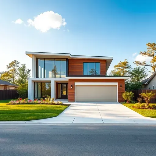 Modern residential home in North Grand Prairie TX with a sleek facade, lush landscaping, and bright blue sky.