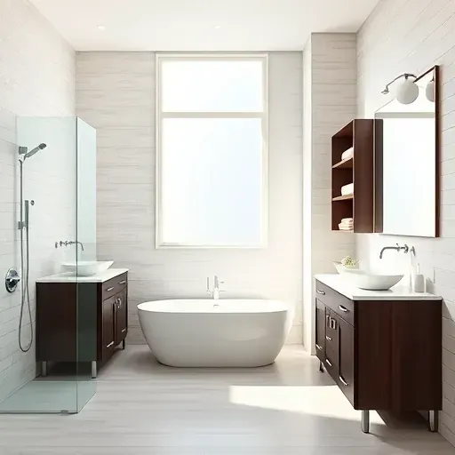 Renovated bathroom in Cedar Hill, TX with modern design, freestanding tub, double vanity, and elegant finishes.