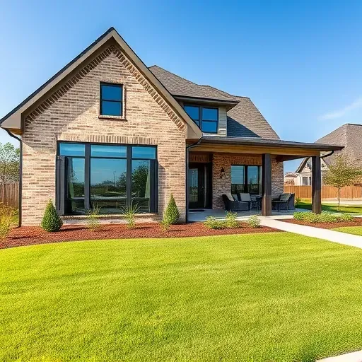 Completed modern residential project in East Midlothian TX with manicured lawn, elegant landscaping, and striking facade.