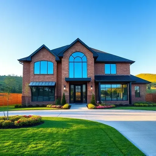 Completed modern residence in East Midlothian TX, featuring stylish brick facade, landscaped yard, and energy-efficient windows.