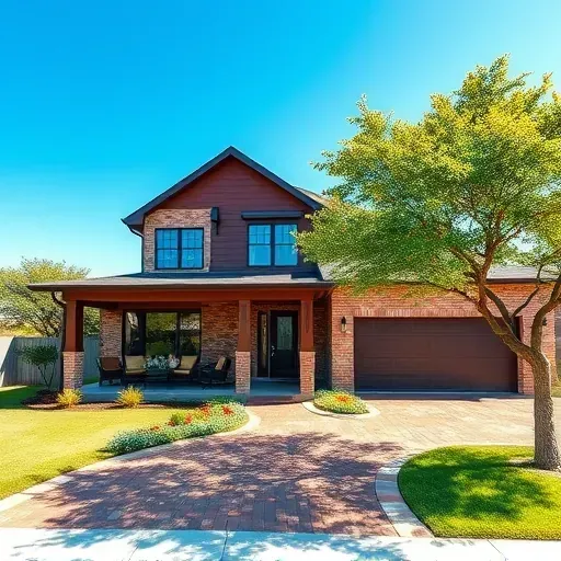 Completed modern residential home in South Mansfield TX showcases brick and wood siding with inviting outdoor space.