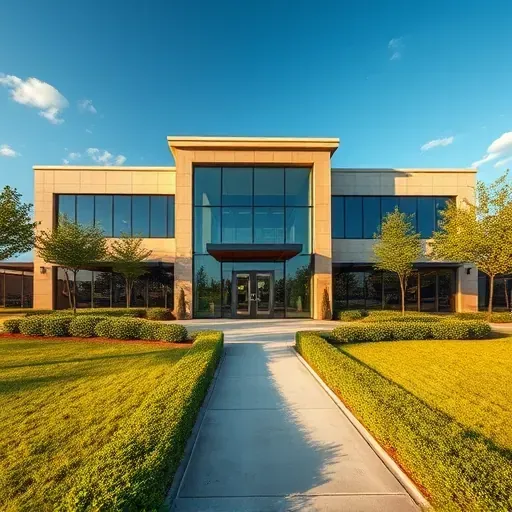 Beautifully designed commercial building in Cedar Hill, TX with modern architecture, large windows, and inviting landscape.