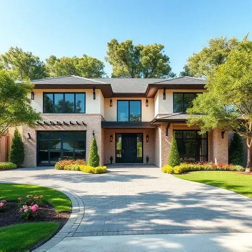 Completed modern residential home in North Cedar Hill TX with landscaped yard, paver driveway, and large windows.