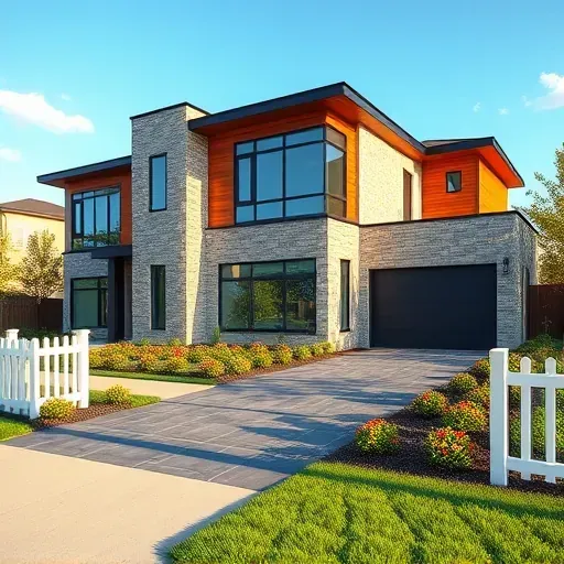 Modern residential building in East Arlington TX with stone and wood accents, vibrant landscaping, and charming fence.