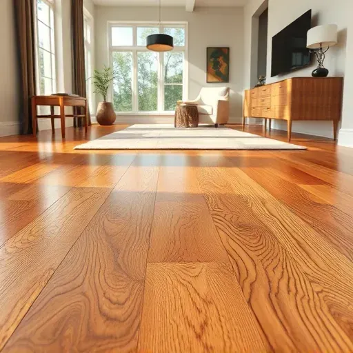 Close-up of polished hardwood flooring with intricate patterns in a modern Arlington TX room featuring natural light and decor