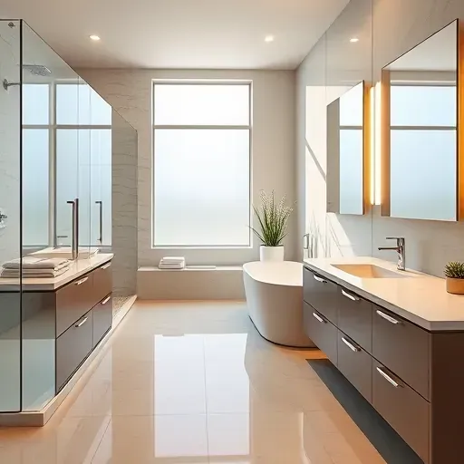 Freshly remodeled Arlington bathroom featuring a walk-in shower, freestanding tub, marble countertops, and modern decor.