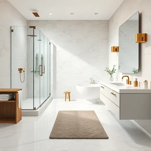 Renovated Arlington TX bathroom with modern fixtures, spacious shower, freestanding tub, and elegant finishes.