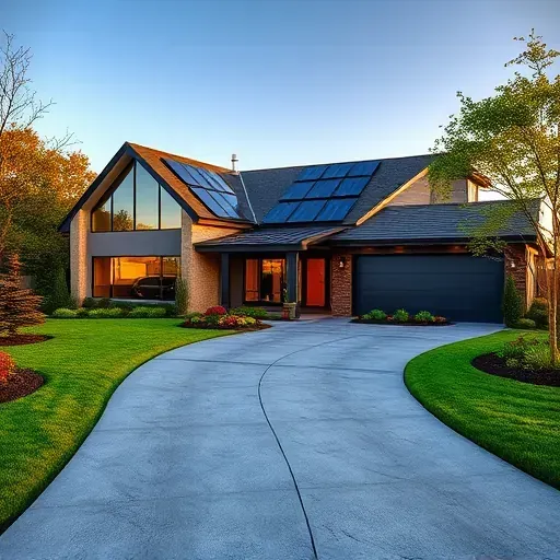 Completed contemporary residential home in Grand Prairie TX with modern facade, solar panels, and lush landscaping.