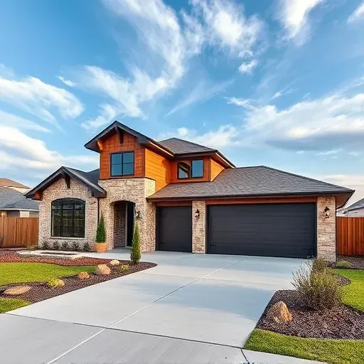 Modern home in South Arlington TX features stone and wood siding, large windows, and stylish outdoor spaces.