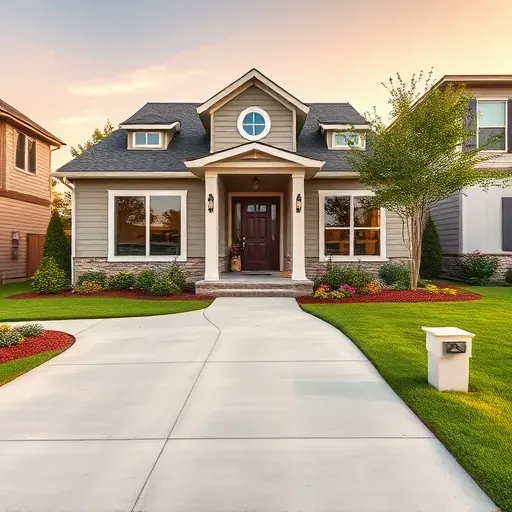 Renovated Arlington TX home exterior with neutral siding, stylish front door, lush landscaping, and well-maintained neighborhood scene