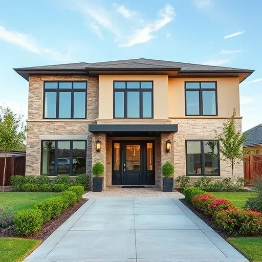 Elegant modern home in West Euless TX, featuring stylish finishes, stone exterior, and vibrant landscaping.