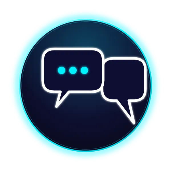 A blue circle icon that shows two chat bubbles