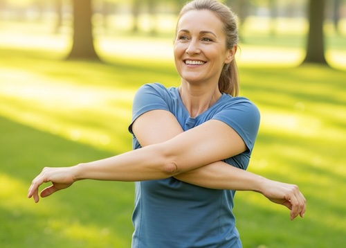 Woman stretching outdoors without pain