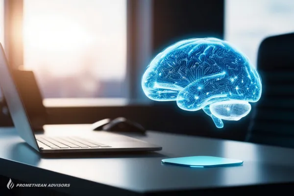 Brain Hologram Over Laptop on Desk