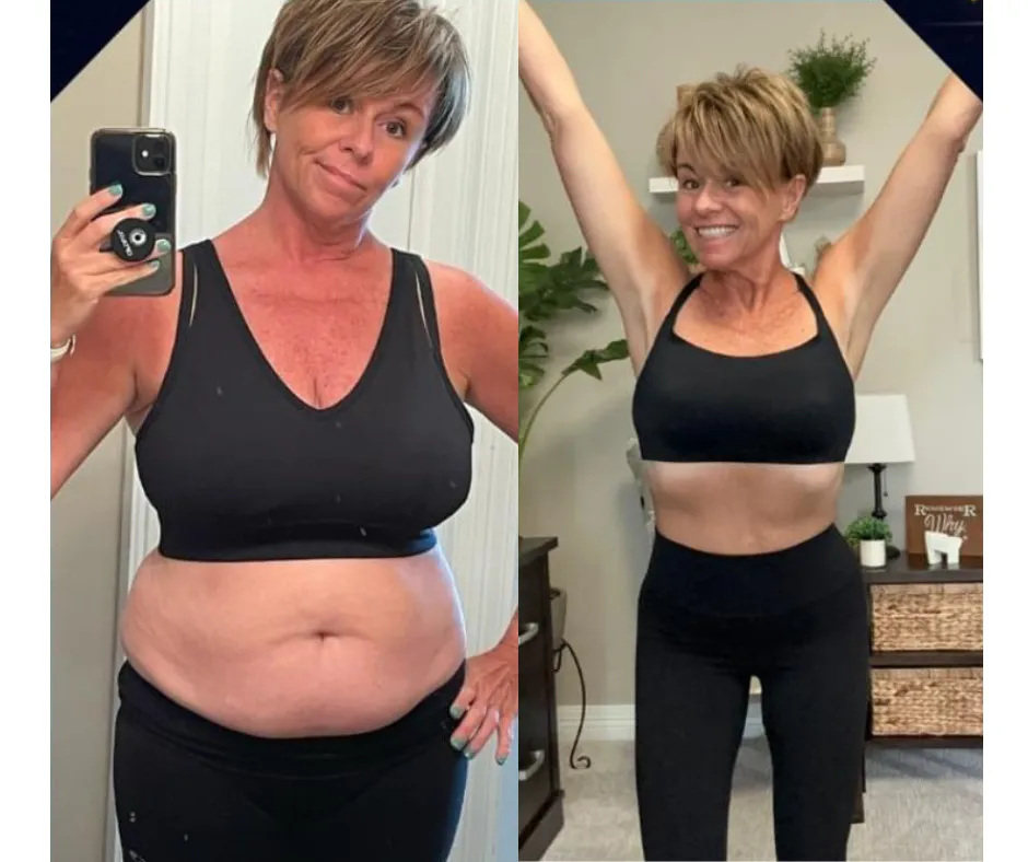 Debi Auch Moedy's weight loss transformation at Core10 Pilates, showcasing her fitness journey, strength, and results from reformer workouts
