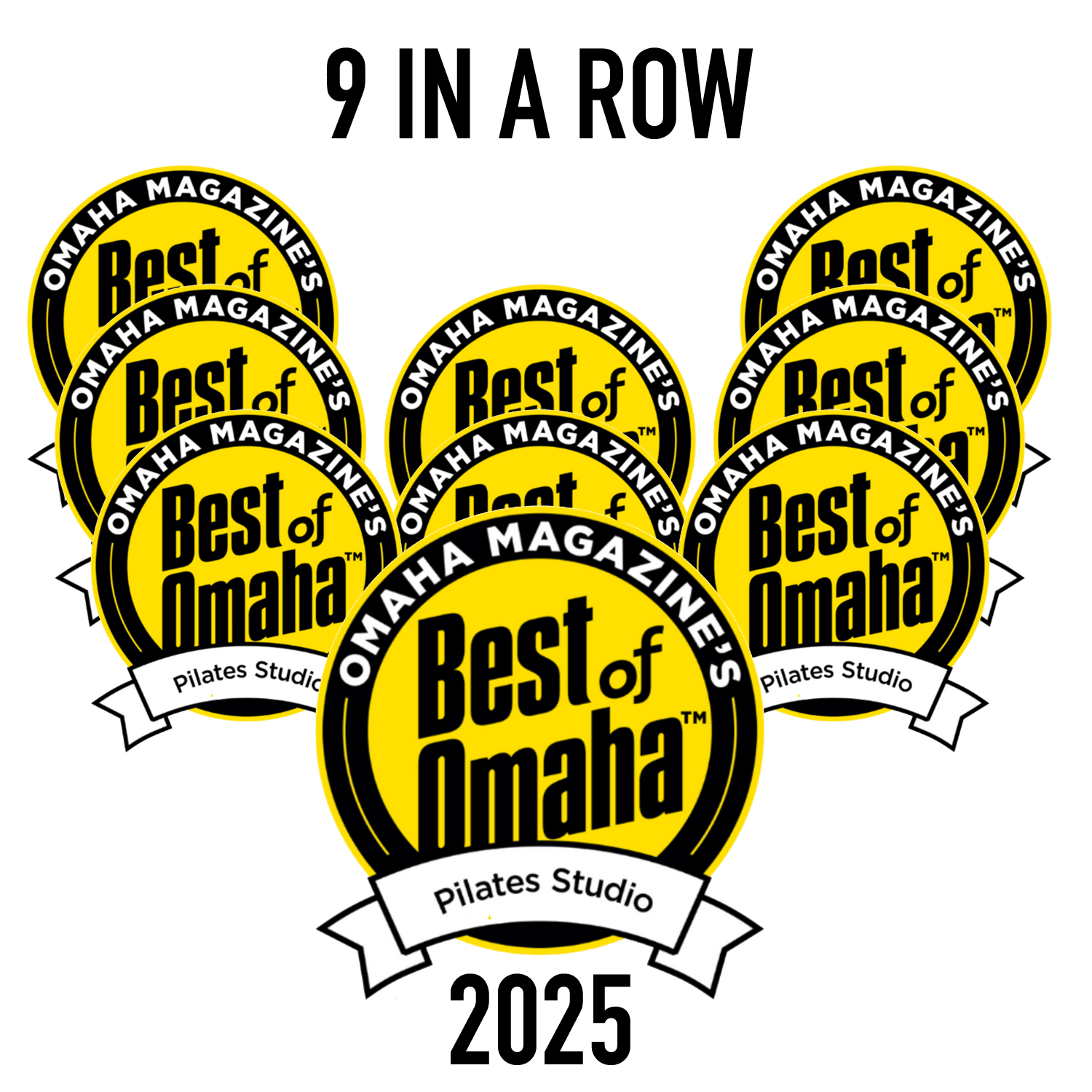 Core10 Pilates proudly displays nine consecutive 'Best of Omaha' awards for Best Pilates Studio in Omaha, voted by the public as Omaha’s top reformer Pilates studio