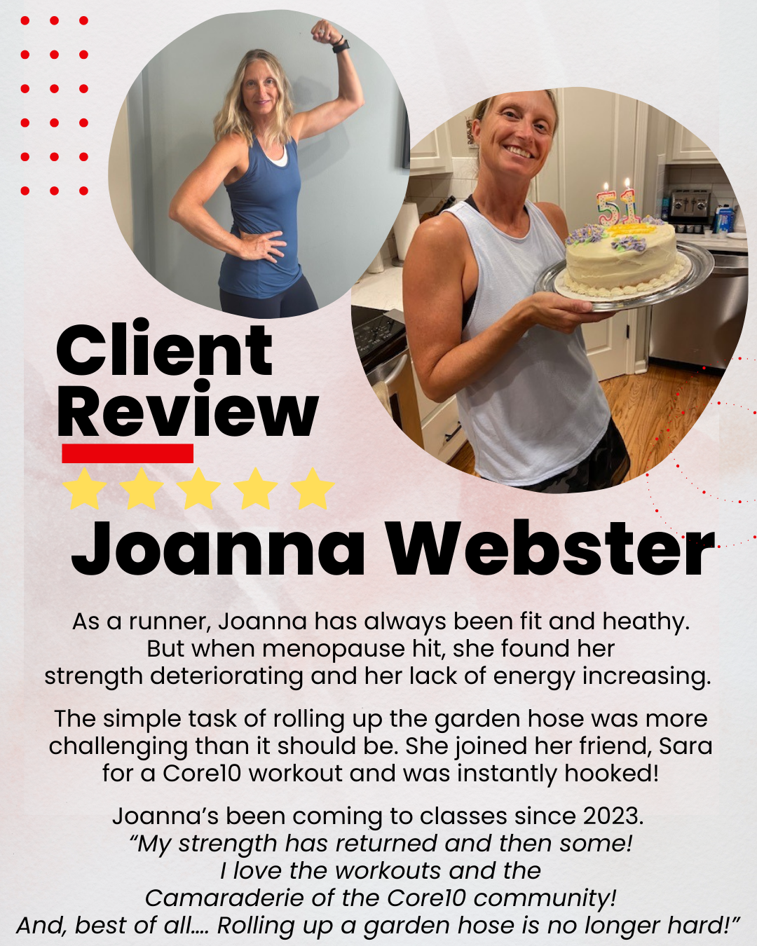 Joanna Webster, a fit runner, turned to Core10 Pilates for strength and energy, transforming her workouts and feeling stronger and more energized than ever.