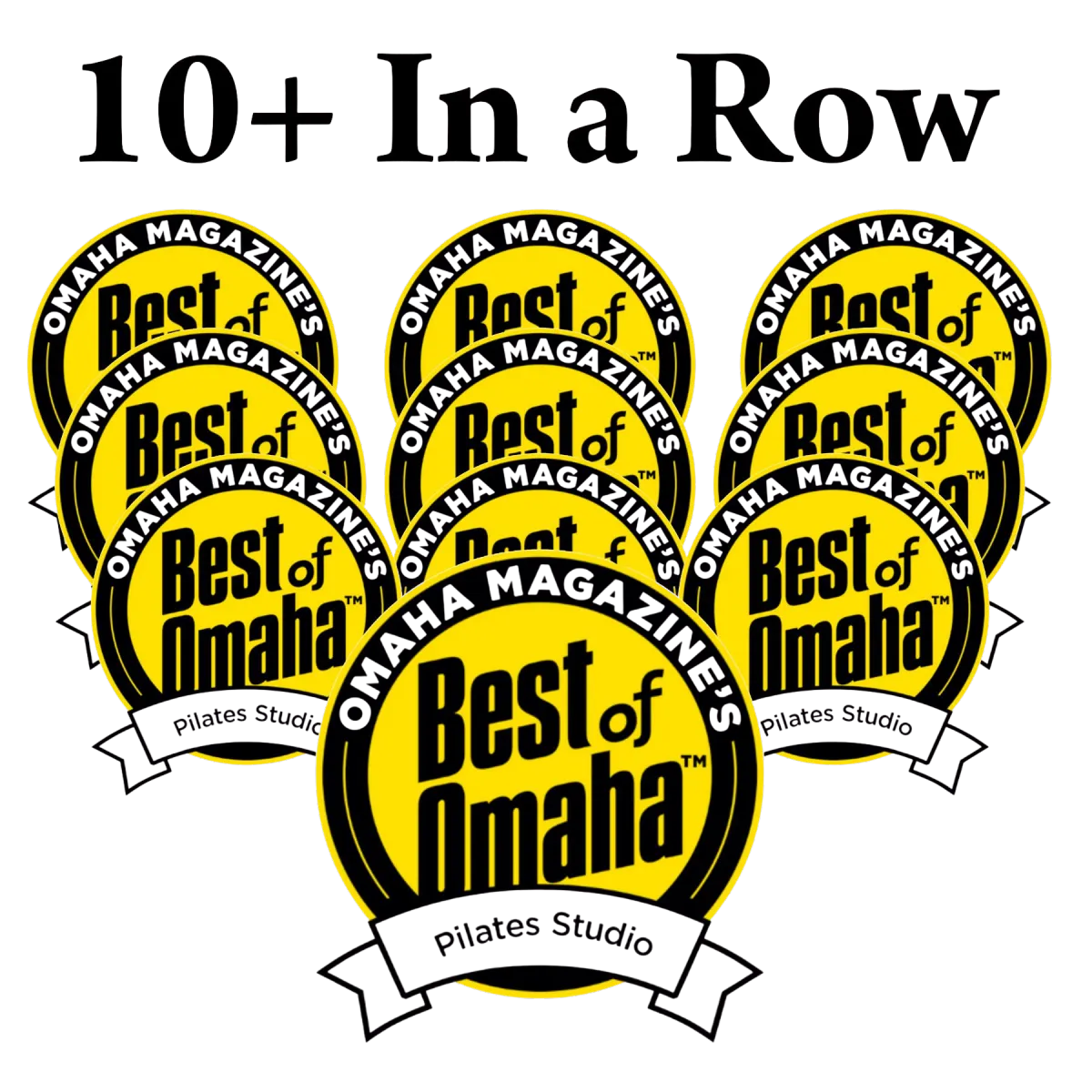 Core10 Pilates proudly displays nine consecutive 'Best of Omaha' awards for Best Pilates Studio in Omaha, voted by the public as Omaha’s top reformer Pilates studio