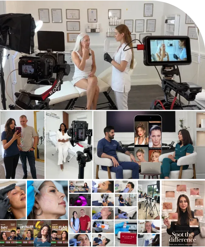Filmorite team filming aesthetic treatments at UK clinics with professional cinema cameras and lighting