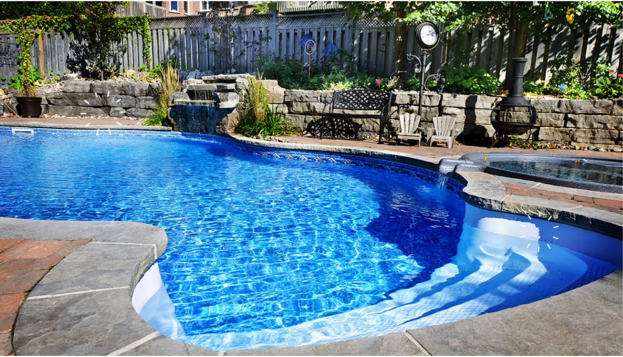 Full-bleed photo of a secure pool fence