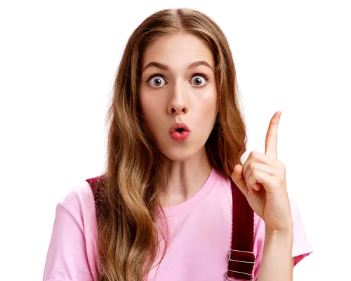 Excited girl pointing at header