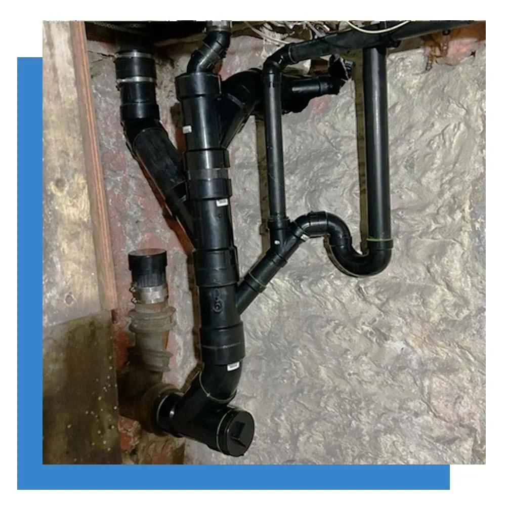 Drain piping changed from cast iron to new plastic piping.