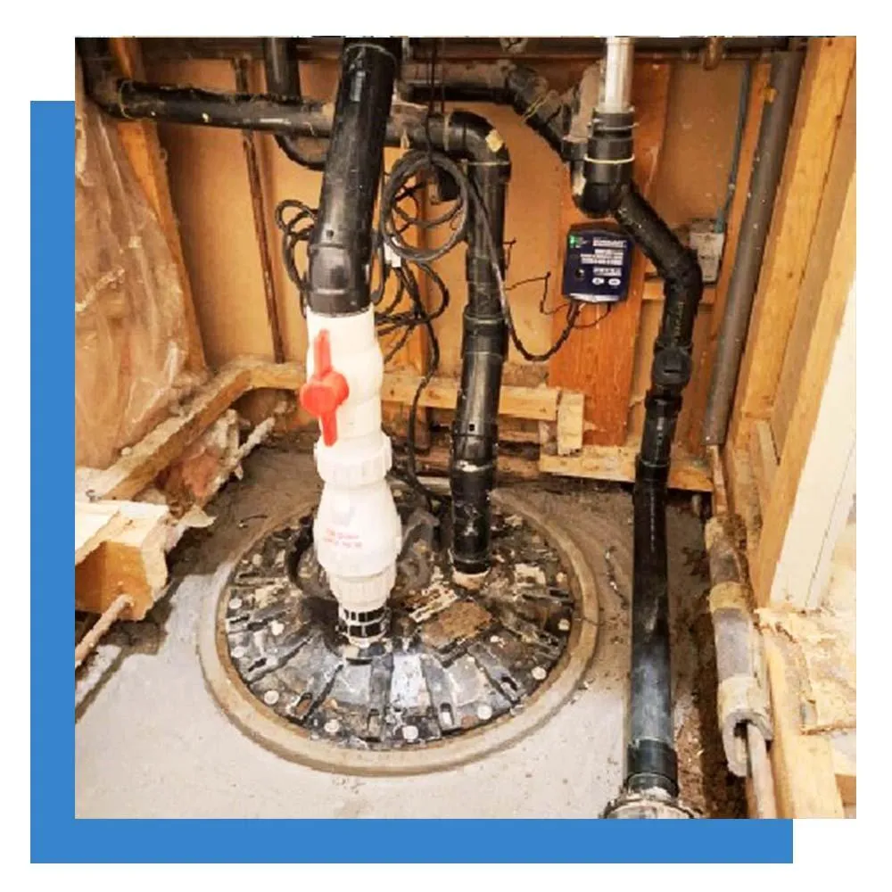 A sewage pump installed to eject water from a kitchenette.