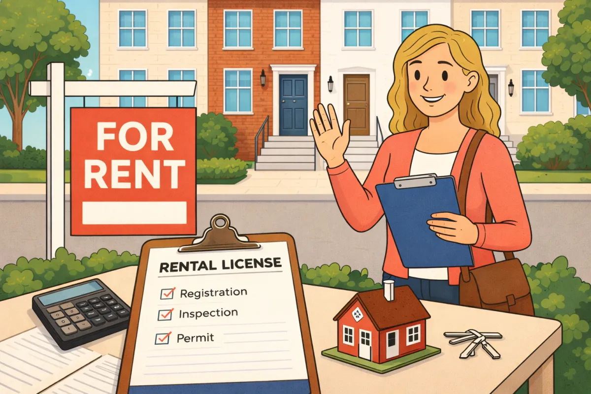 Maryland landlord reviewing rental property documents and licensing requirements