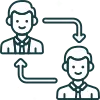 Icon representing two individuals engaged in a conversation or information sharing