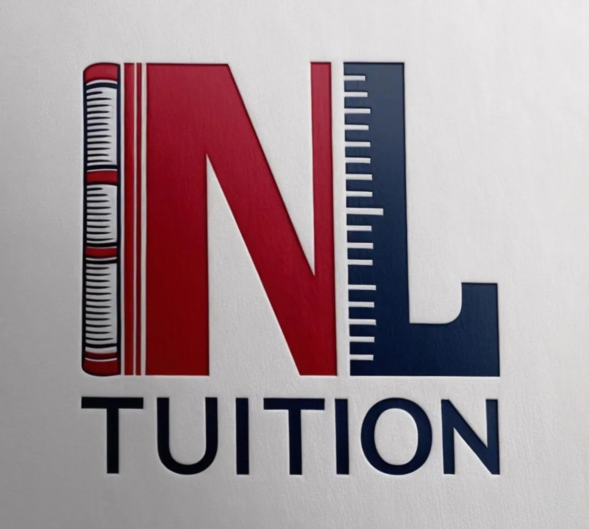 NL Tutoring logo - NL with a ruler and book design