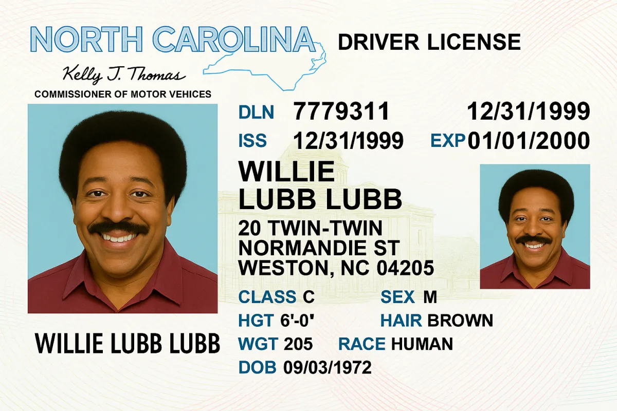 A driver license for a resident of North Carolina