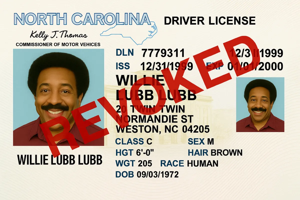 A driver license with a Suspended watermark on it