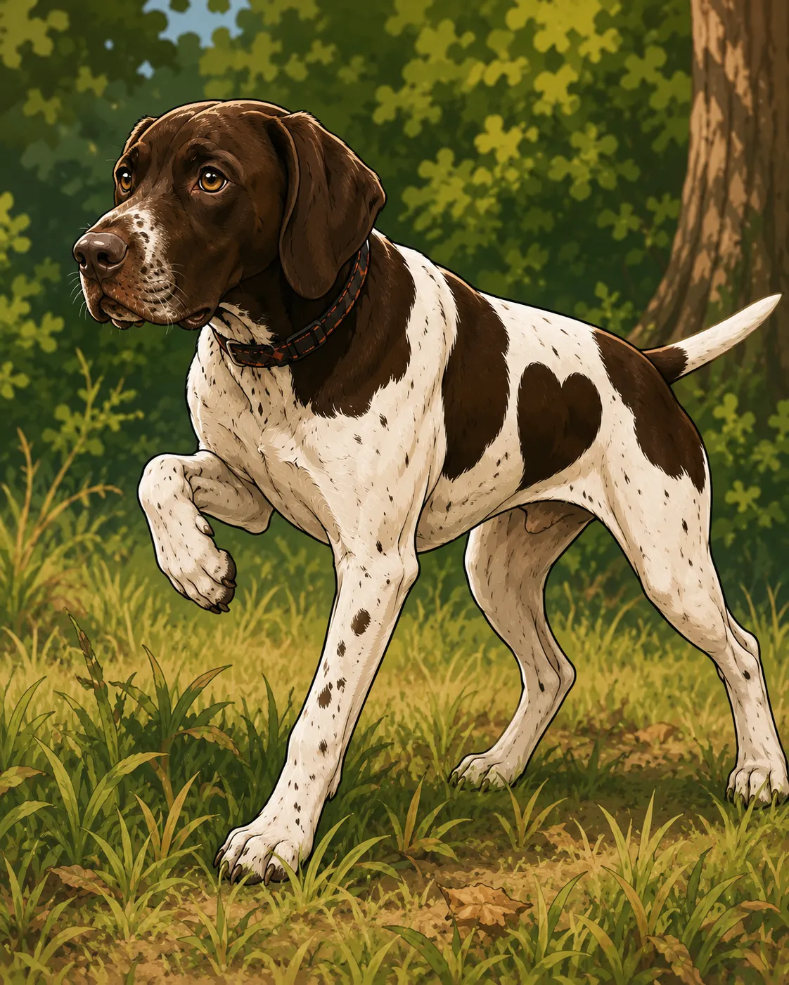 Odin the German Shorthaired Pointer on point