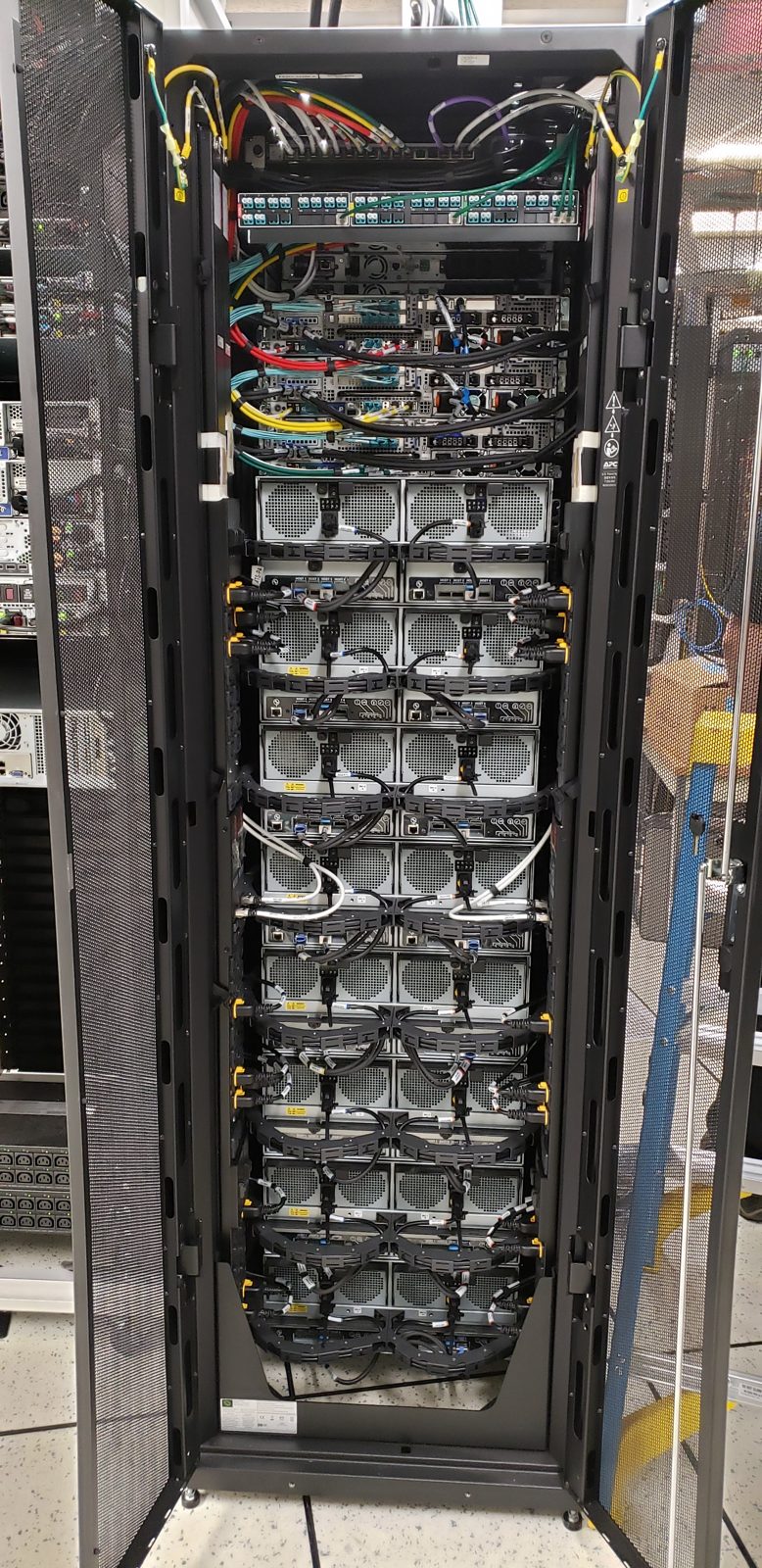 Fully populated storage and server rack installed by All Soul Tech in a Colorado data center
