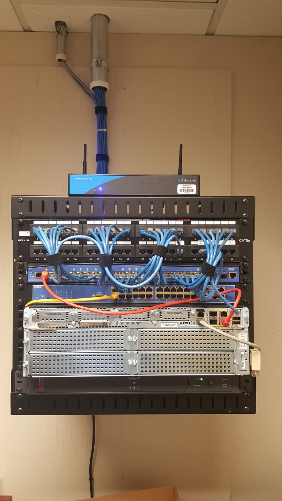 Wall rack firewall switch installed by All Soul Tech in Colorado