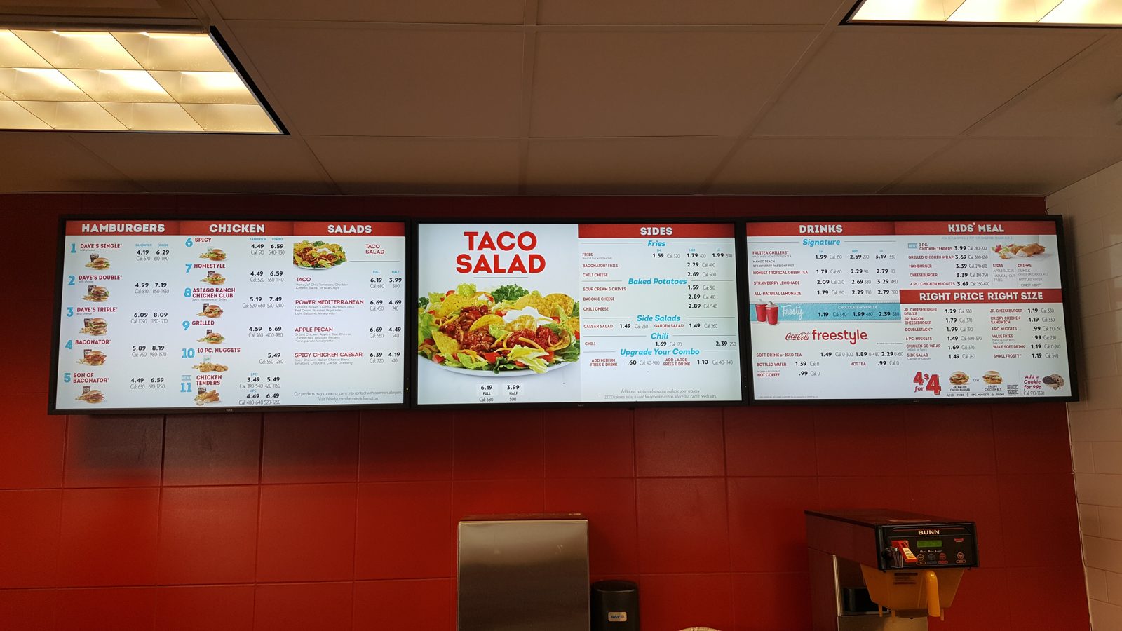 Indoor menu boards taco salad installed by All Soul Tech in Colorado