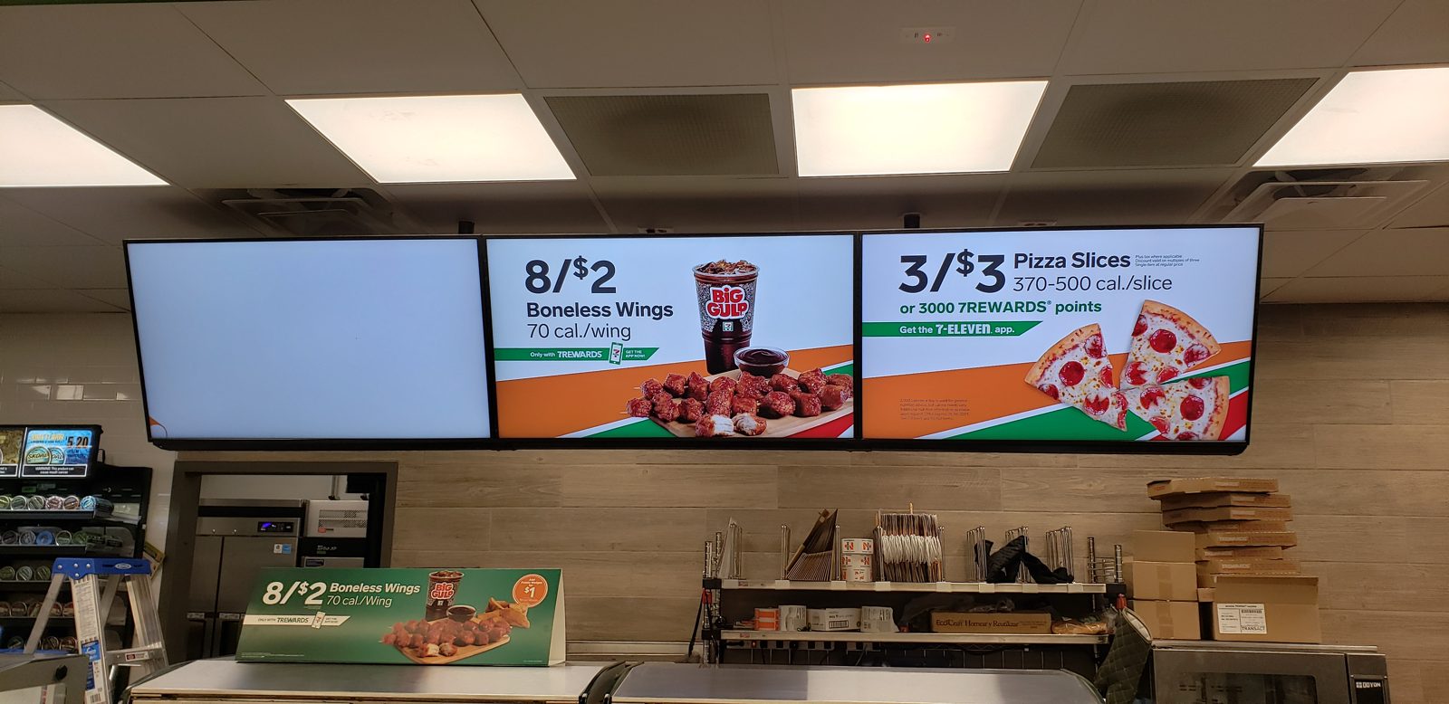 Indoor menu board three screen installed by All Soul Tech in Colorado