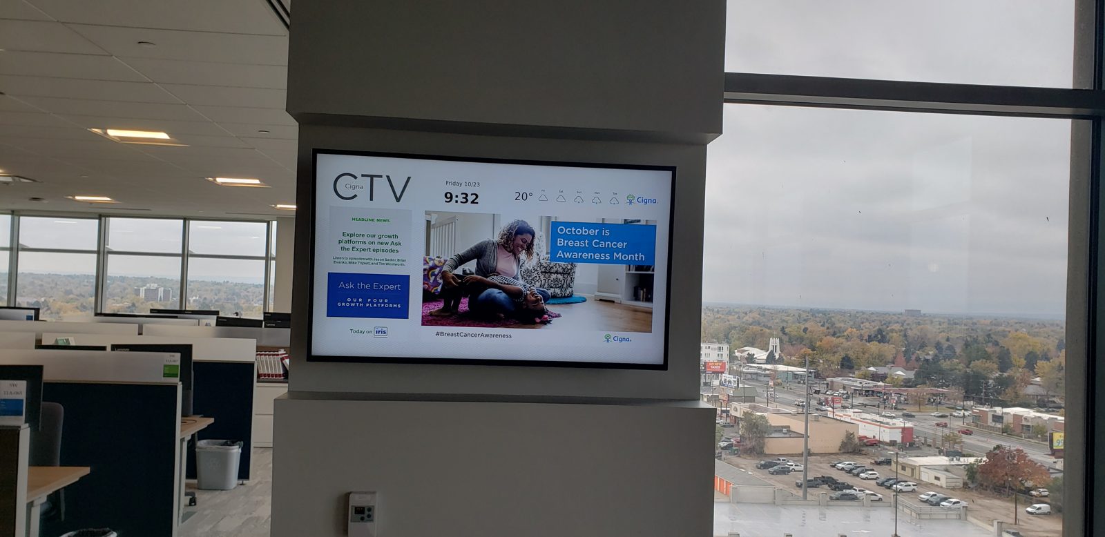 Office pillar TV installed by All Soul Tech in Colorado