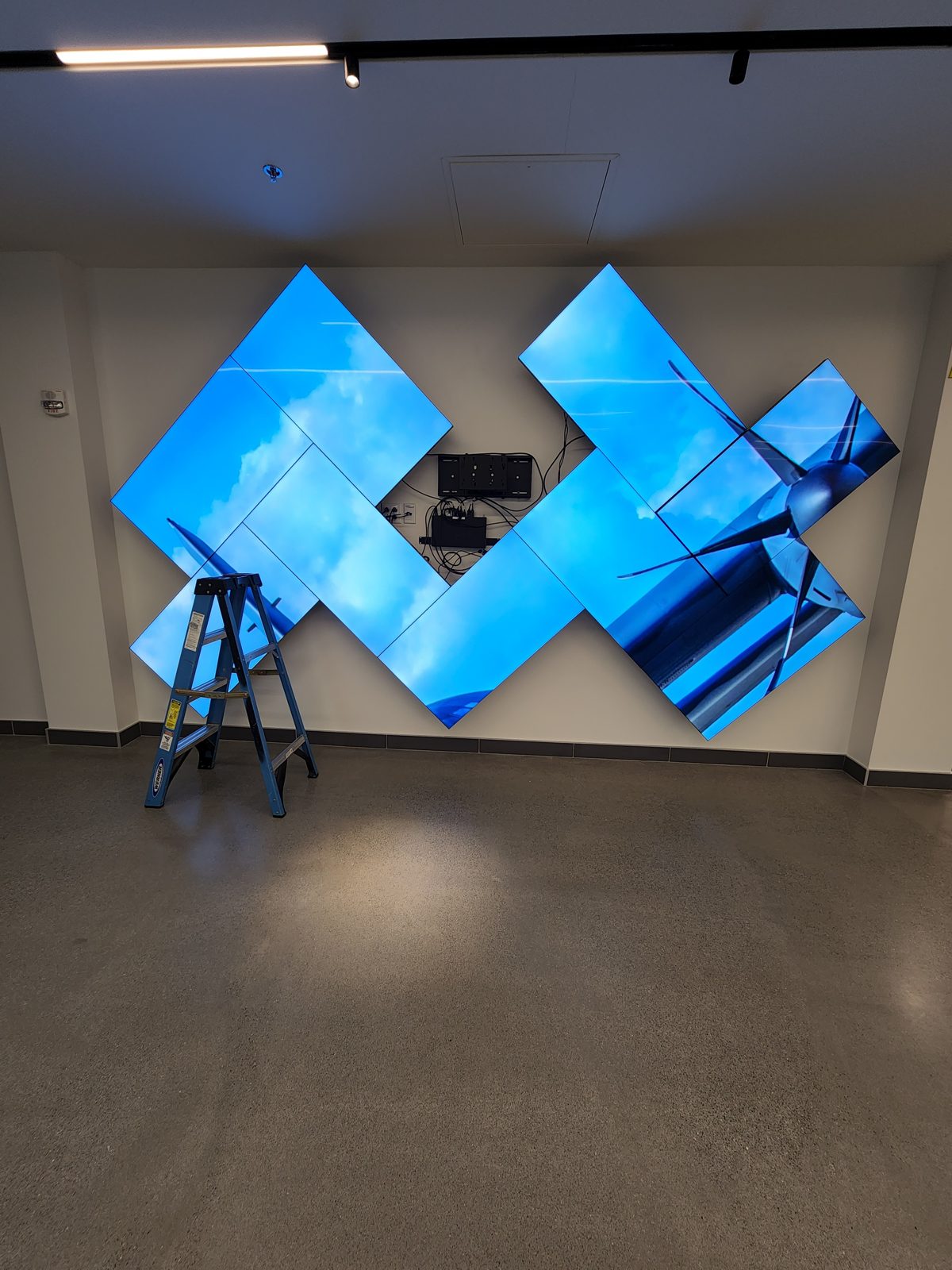 Angled art video wall installed by All Soul Tech in Colorado