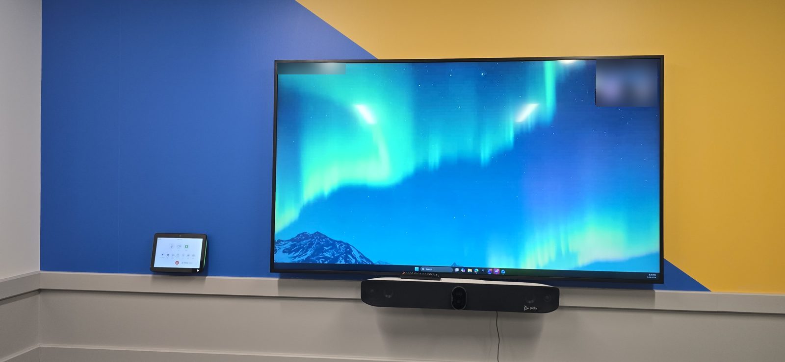 Conference room video bar touch panel installed by All Soul Tech in Colorado