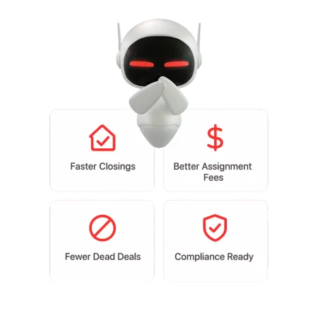 Outcome cards showing faster closings, higher fees, fewer dead deals, and compliance tracking
