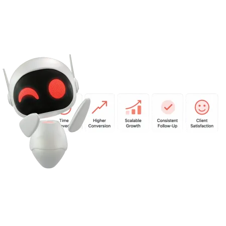 Outcome cards showing time saved, higher conversion, scalable growth, consistent follow-up, and client satisfaction