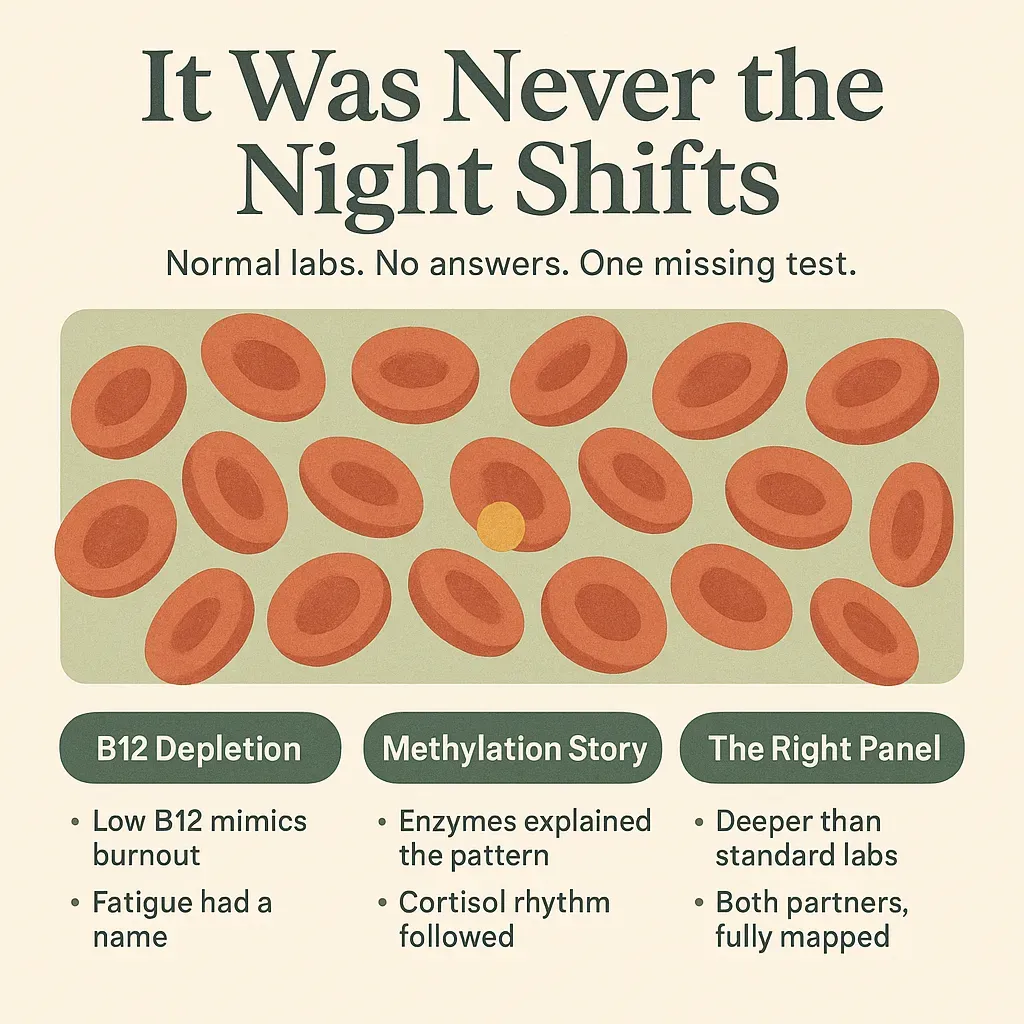 Infographic: It Was Never the Night Shifts — B12 depletion, methylation, the right panel