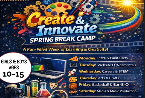 create and innovate spring break camp flyer