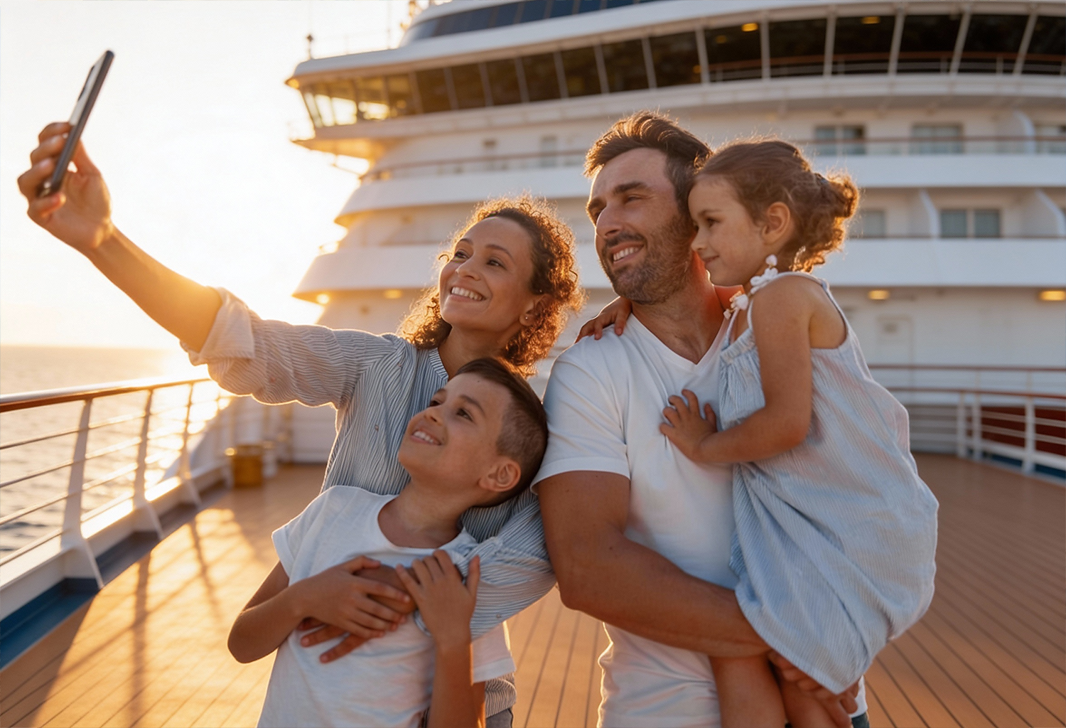crucero familiar con niños disfrutando vacaciones en familia a bordo barco