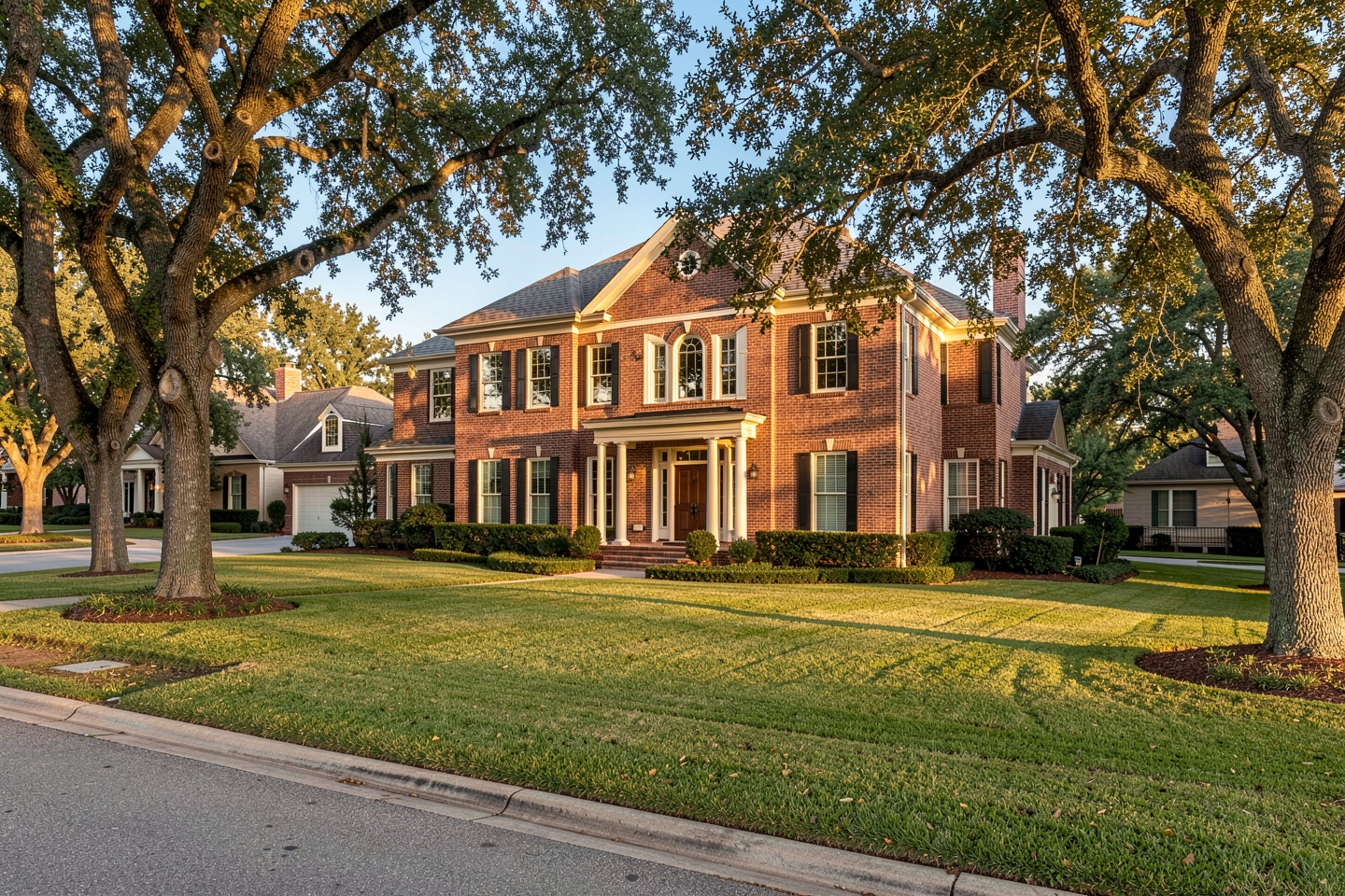 Stately two-story brick home on a tree-lined University Park, TX street