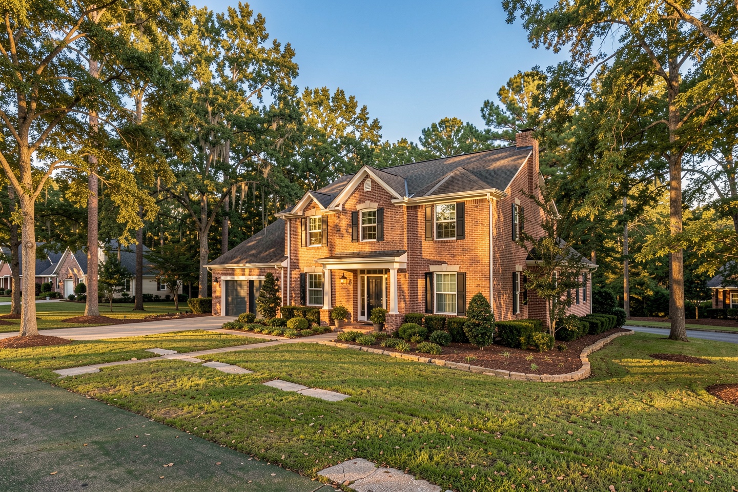 Upscale two-story brick home on a wooded lot in Highland Village, TX