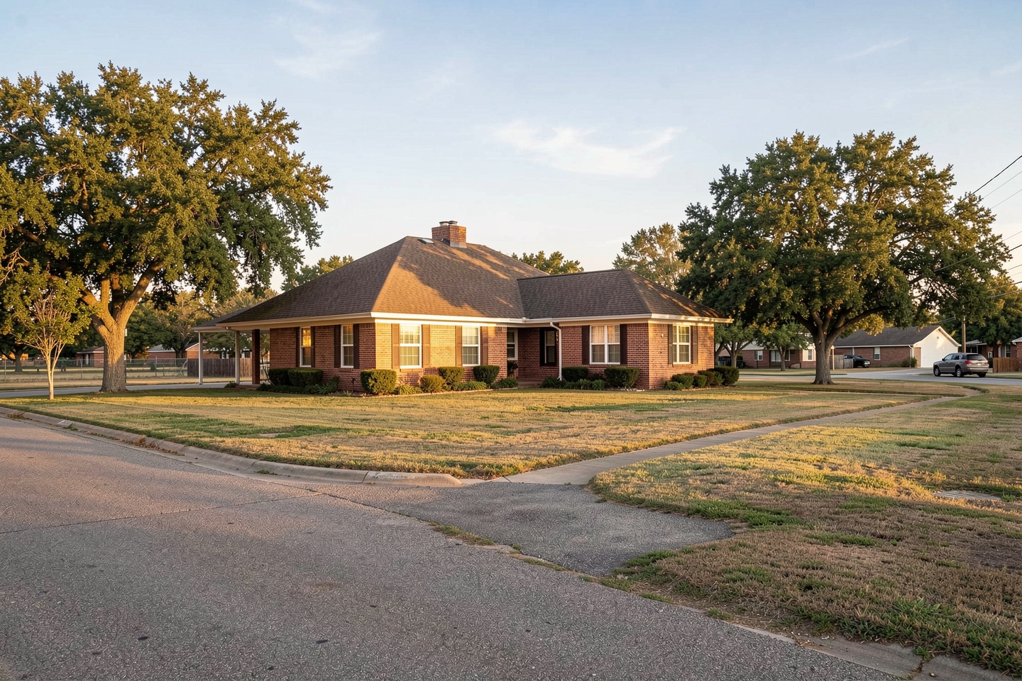 Single-story brick home on a large lot in Sanger, TX